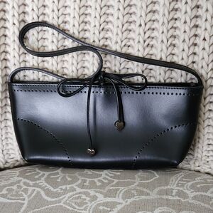 Furla Italy Leather Black Baguette Bow with Heart Bead details Mini Shoulder bag